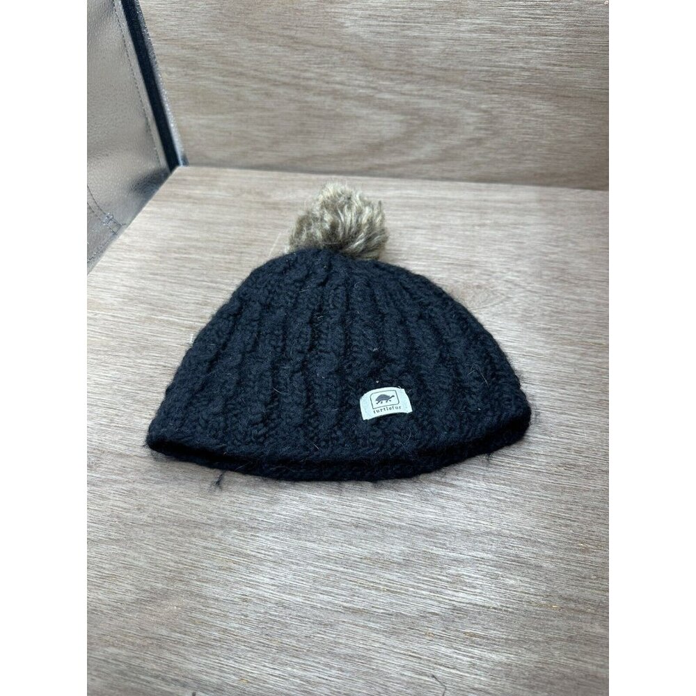 Turtle Fur Merino Wool Thick Black Pom Beanie Hat Soft Inside Adult